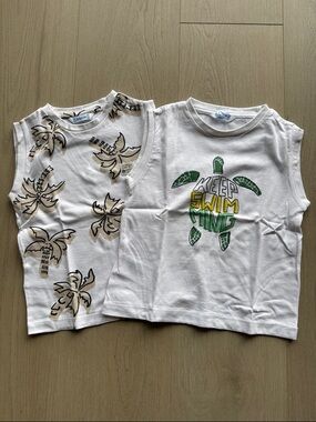 Mayoral White Tank Top Set with Turtle Graphic and Palm Prints